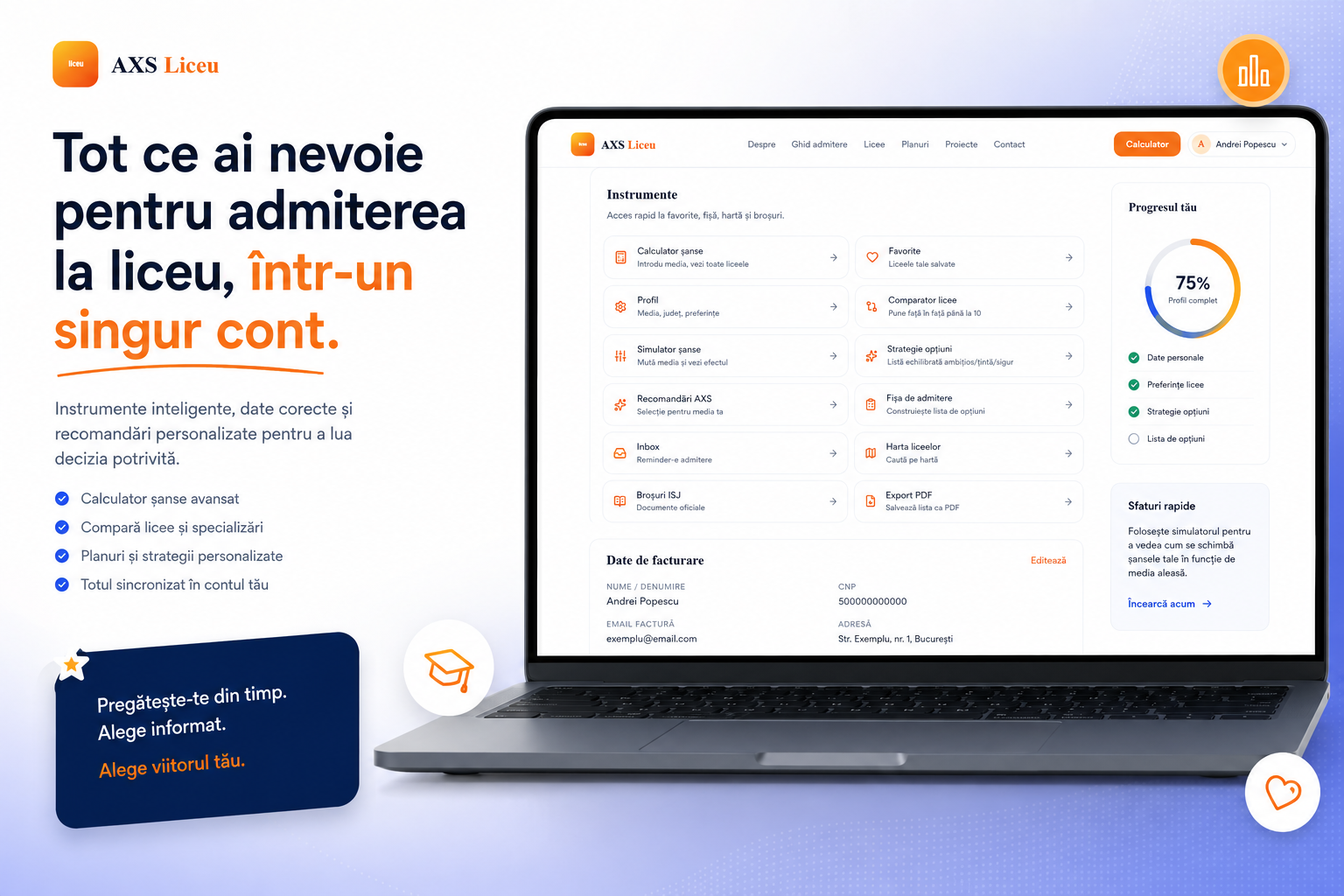 Toate uneltele AXS Liceu într-un singur cont